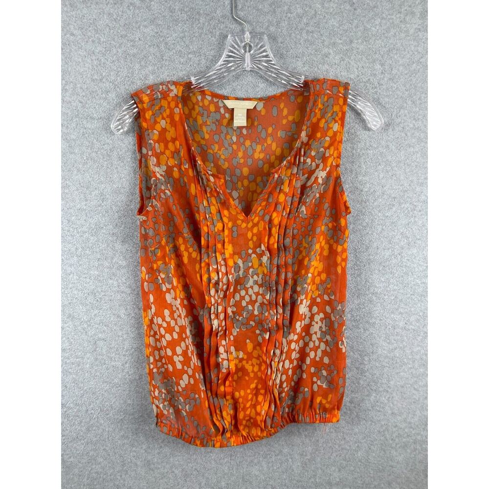 Banana Republic Top Women's XS Orange Spot Print Sleeveless V Neck Career Summer